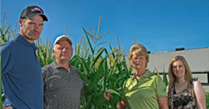 Ina Drost and her son Al of New Dundee, Ont., are among farmers participating in a Wallenstein Feed and Supply effort to raise money for MCC’s account at the Canadian Foodgrains Bank. Promoting the effort are Wallenstein staff including sales representative Barry Martin and Shelley Abdulla, who leads Wallenstein’s Grains of Hope initiative.